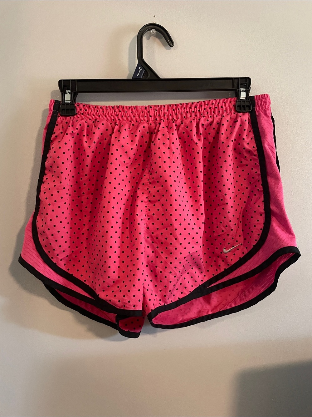 Nike Women's Pink Polka Dot Athletic Shorts with Black Trim